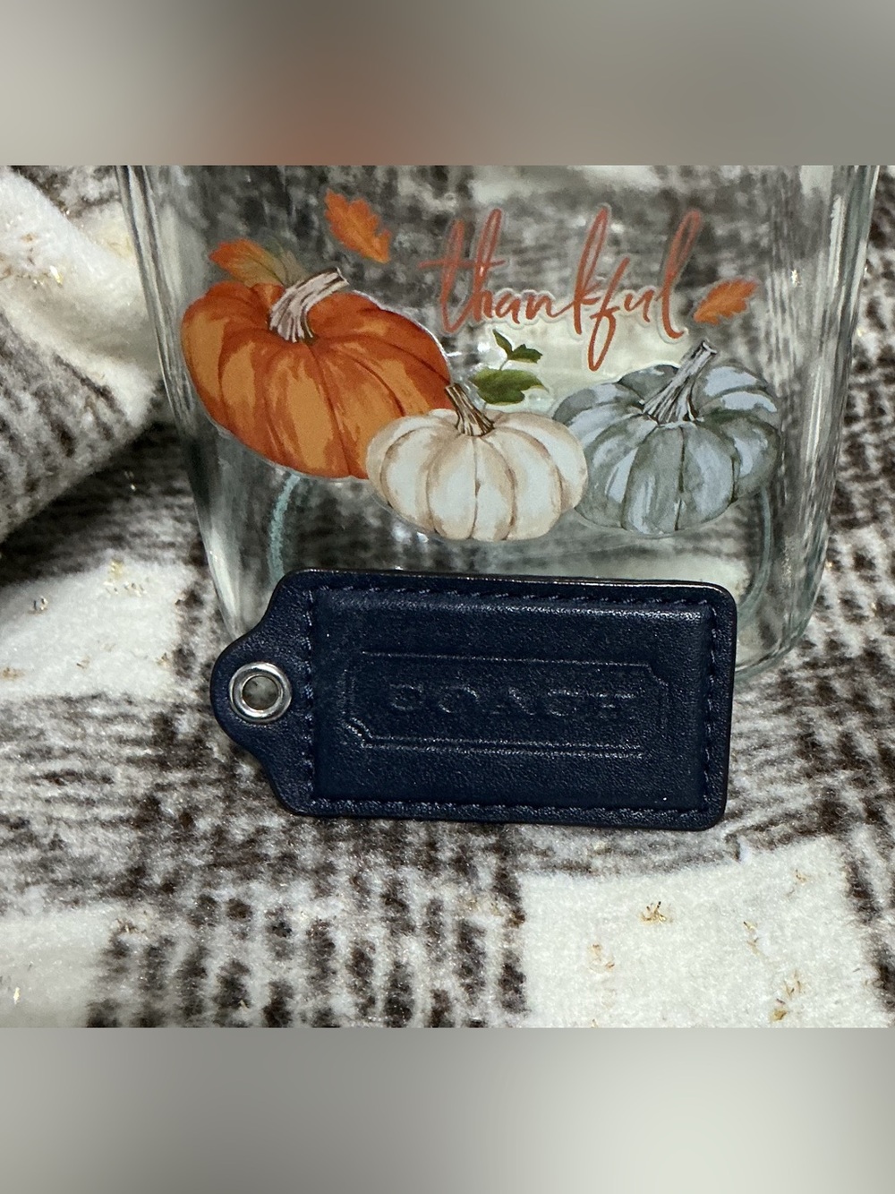 COACH LARGE DARK BLUE LEATHER TAG